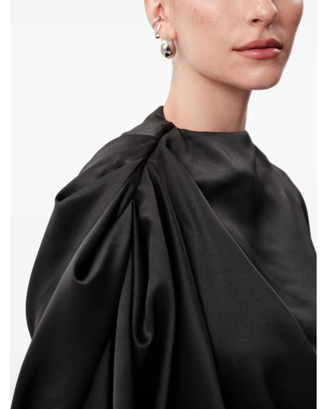 Concepto Black Void Asymmetric-Drape Straight-Skirt Midi Dress