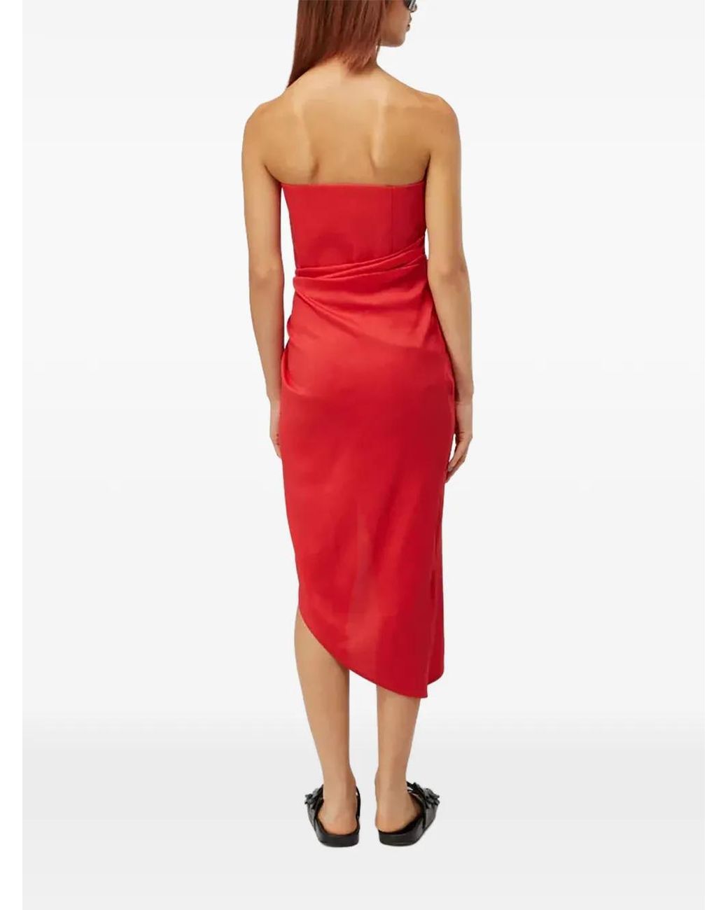 GAUGE81 Red Lica Strapless Asymmetric Midi Dress