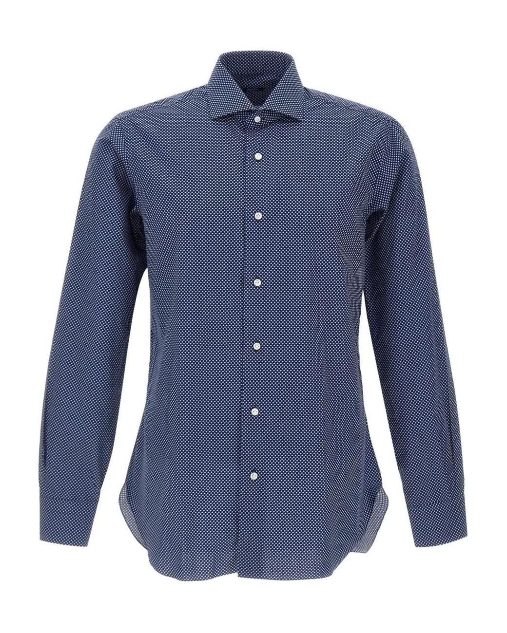 Barba Napoli Blue Polka Dot-Print Shirt for men