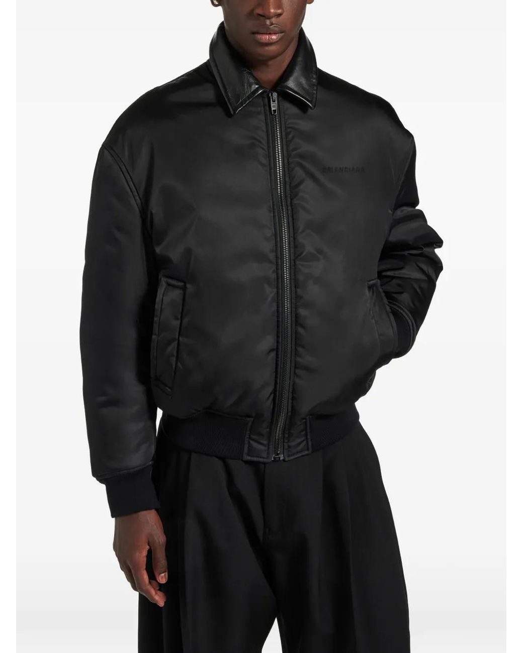 Balenciaga Black Cocoon Leather-Collar Bomber Jacket for men