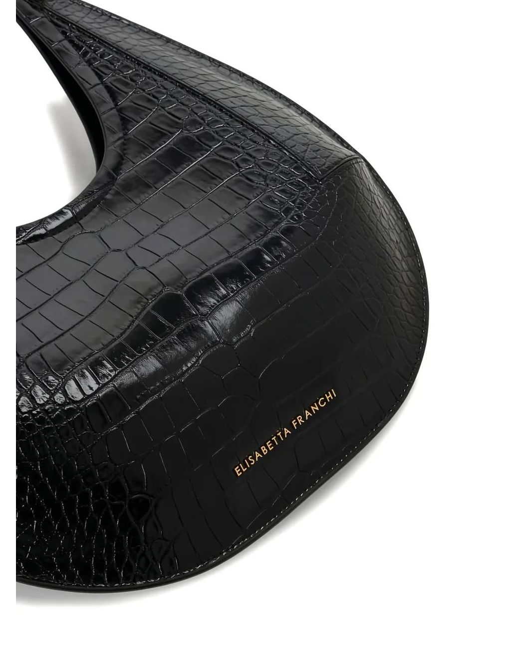 Elisabetta Franchi Black Medium Crocodile-Embossed Shoulder Bag