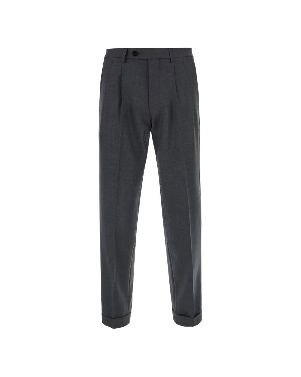 Michael Coal Blue Pleated Turned-Up Trousers for men