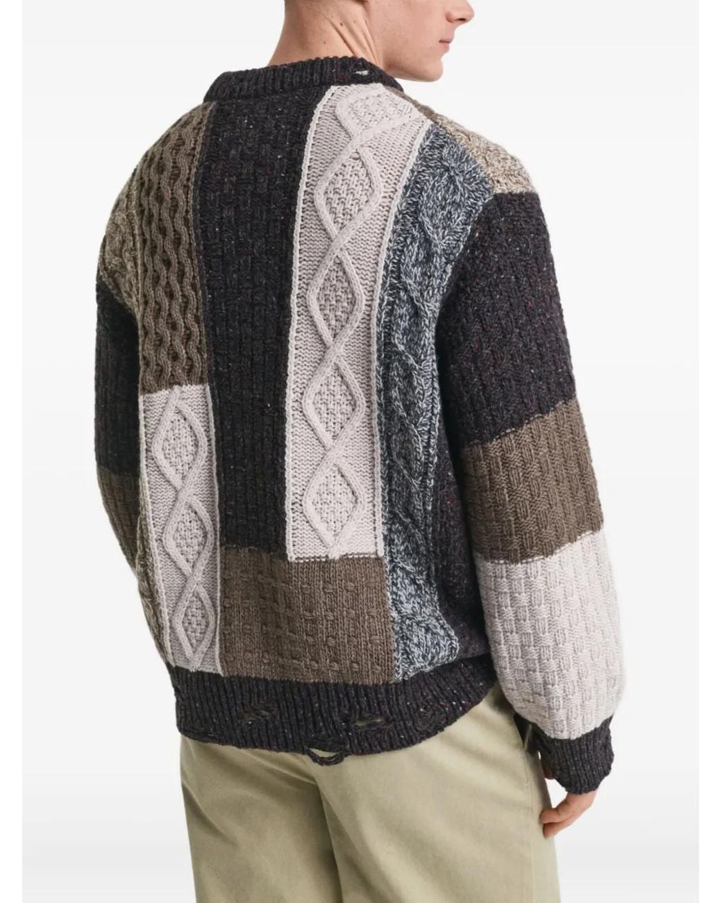 Gant Black Patchwork Cable-Knit Sweater for men