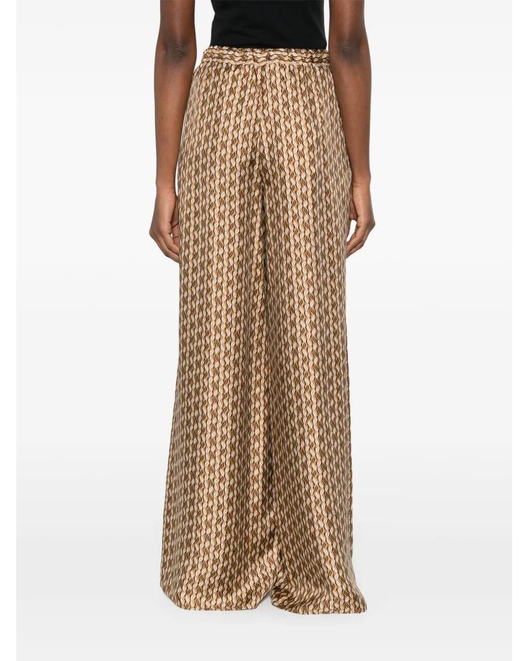 Max Mara Natural Printed Silk Wide Trousers