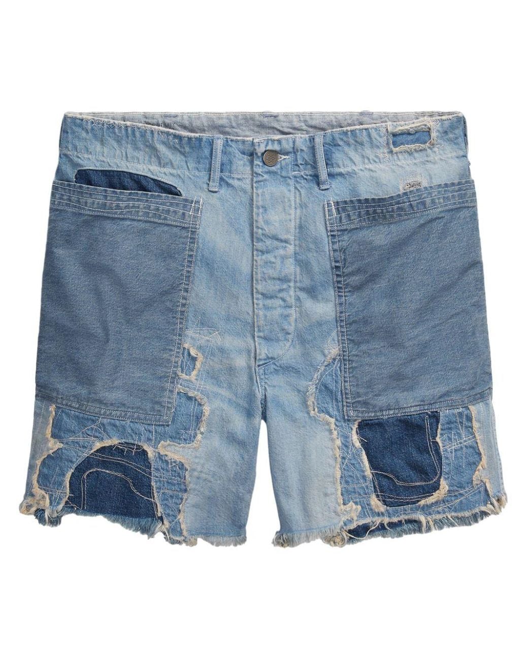 RRL Distressed Patchwork Denim Shorts in Blue for Men | Lyst
