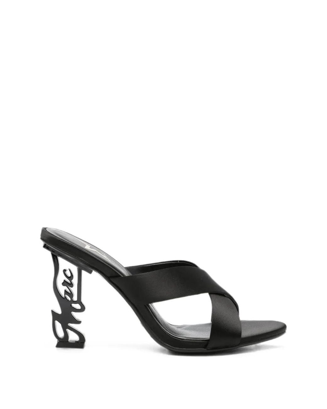 Marc Ellis Black Cross-Strap Sculpted-Heel Sandals