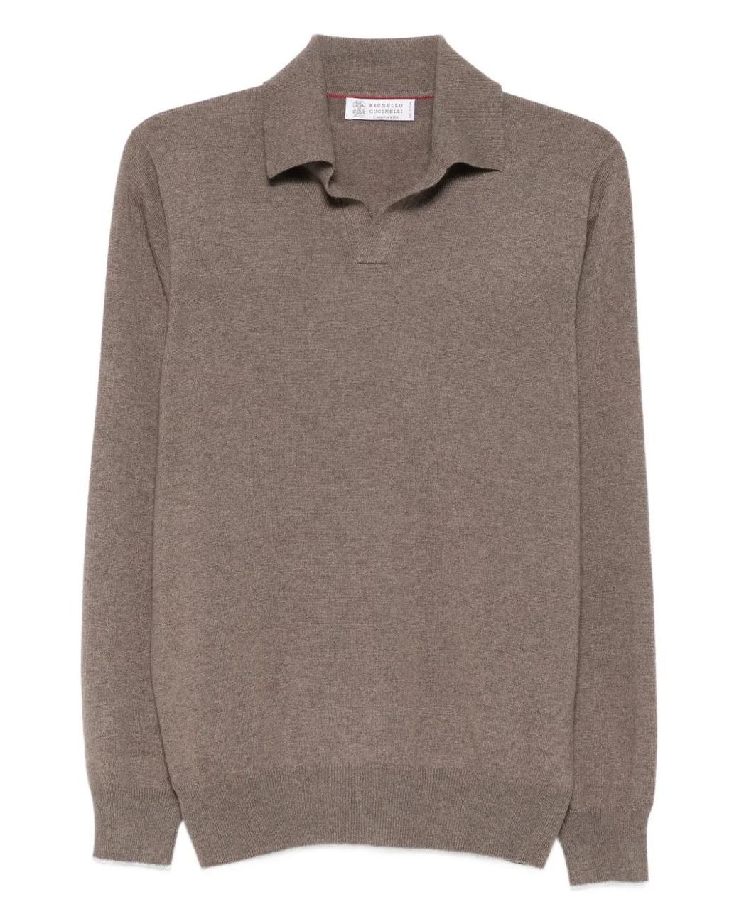 Brunello Cucinelli Brown V-Neck Long-Sleeve Polo Sweater for men