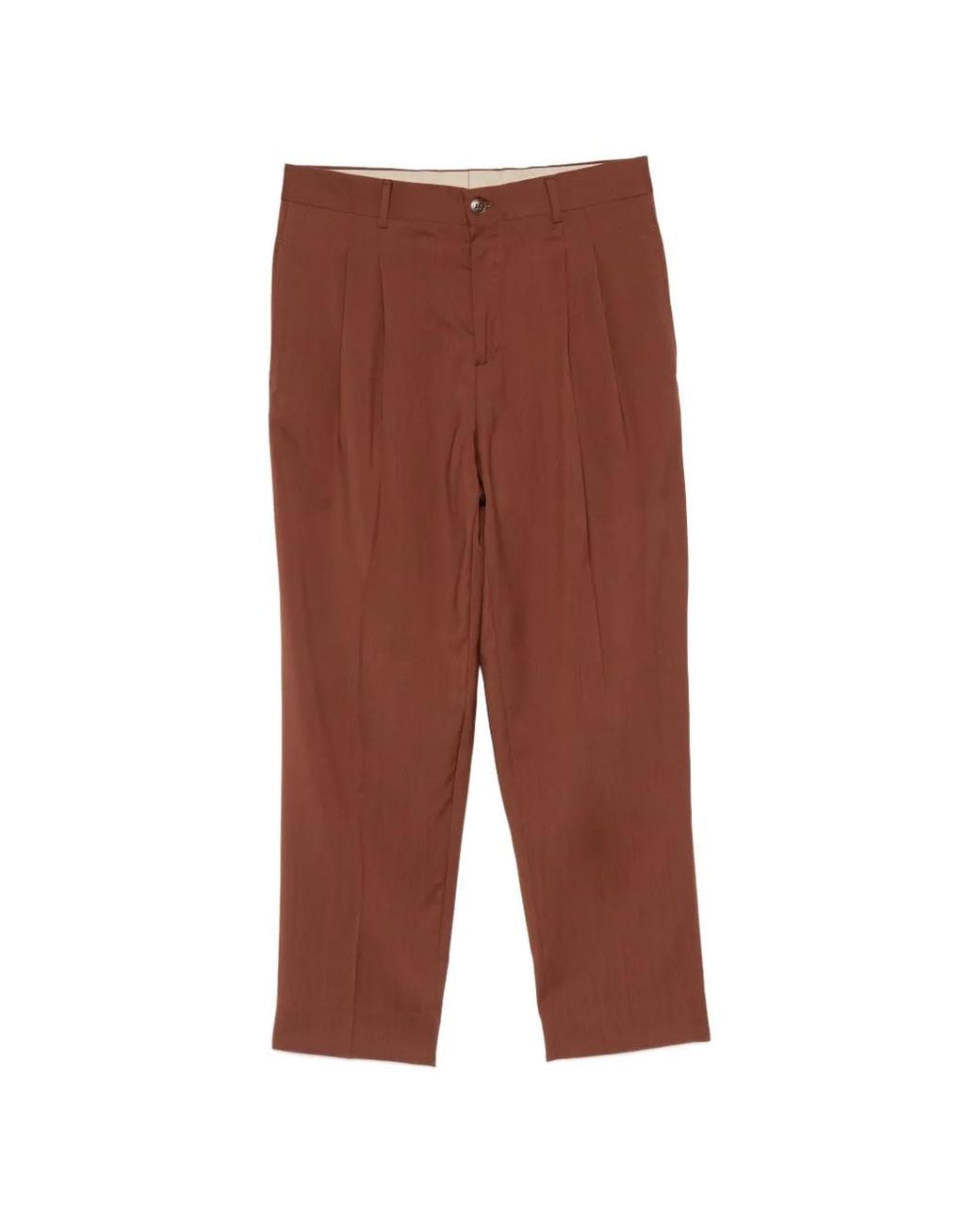 Costumein Brown Pleated Straight-Leg Trousers for men