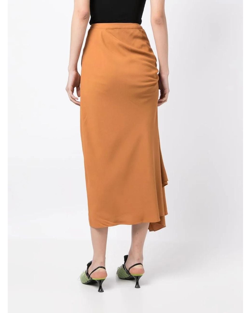 Kiko Kostadinov Orange High-Waisted Ruched Midi Skirt