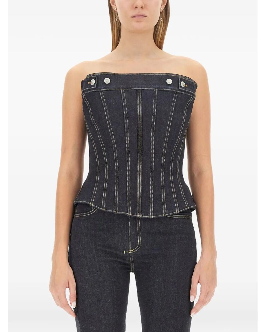 McQueen Black Denim Bustier Top
