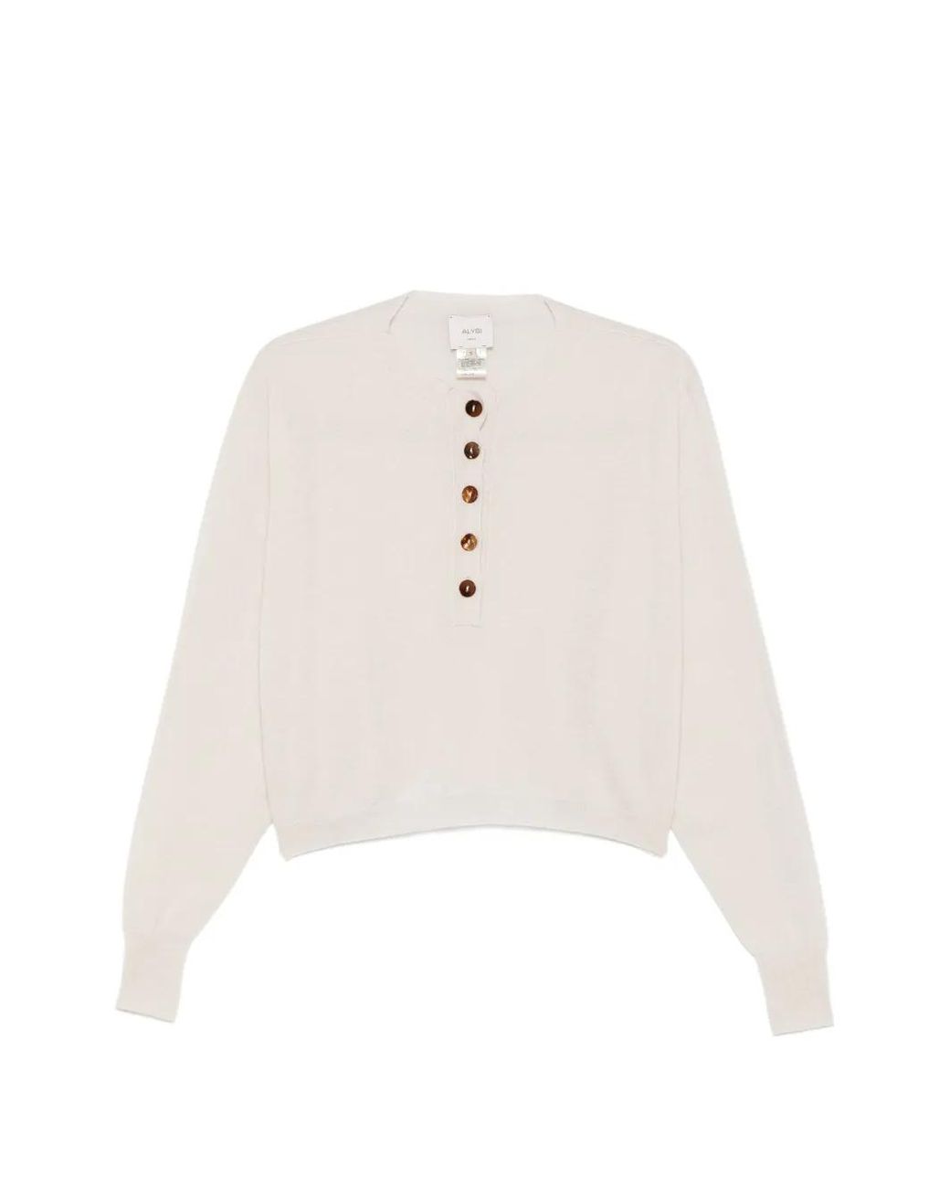 Alysi White Button-Placket Long-Sleeve Sweater