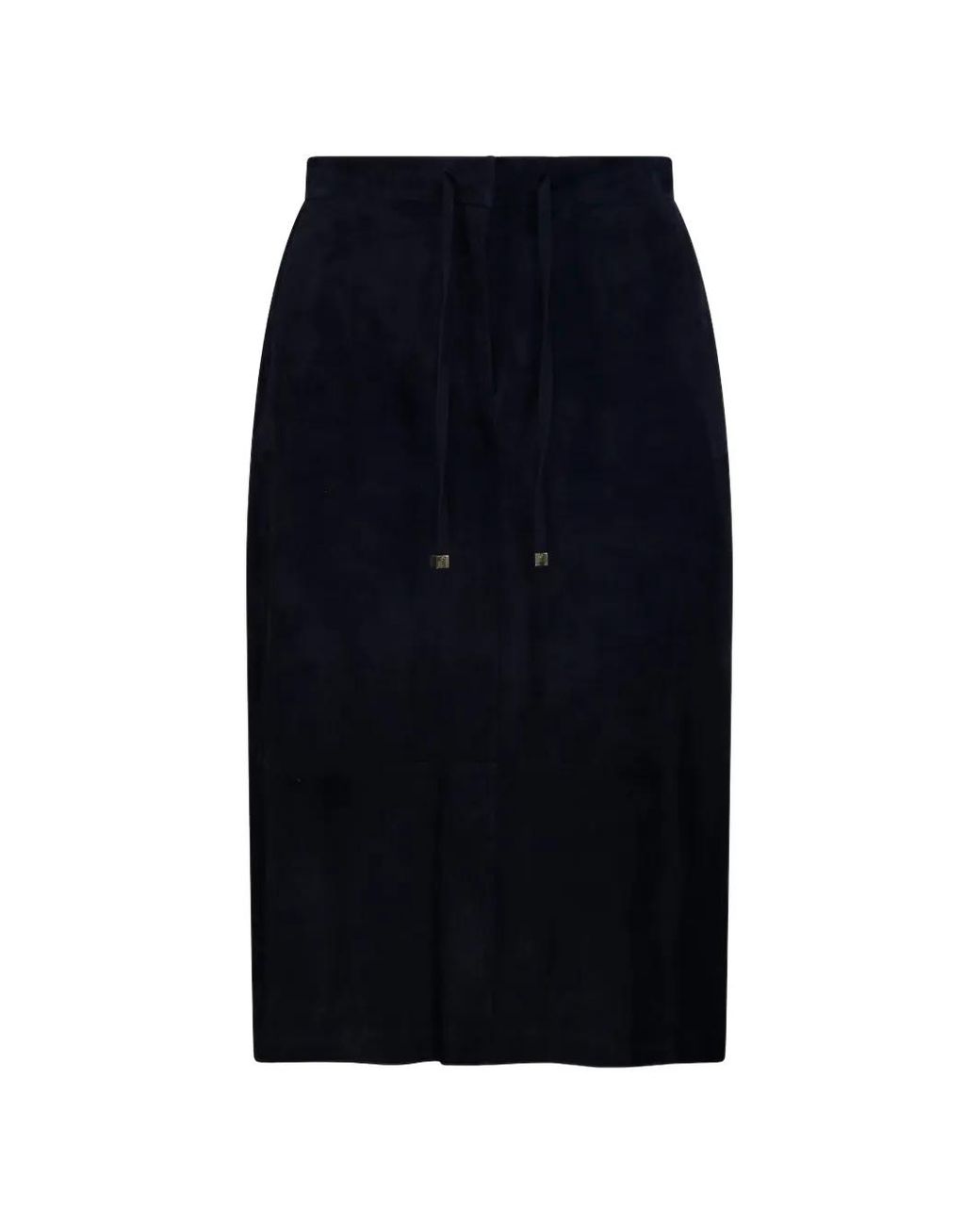 Max Mara Blue Gazza Drawstring Suede Midi Skirt