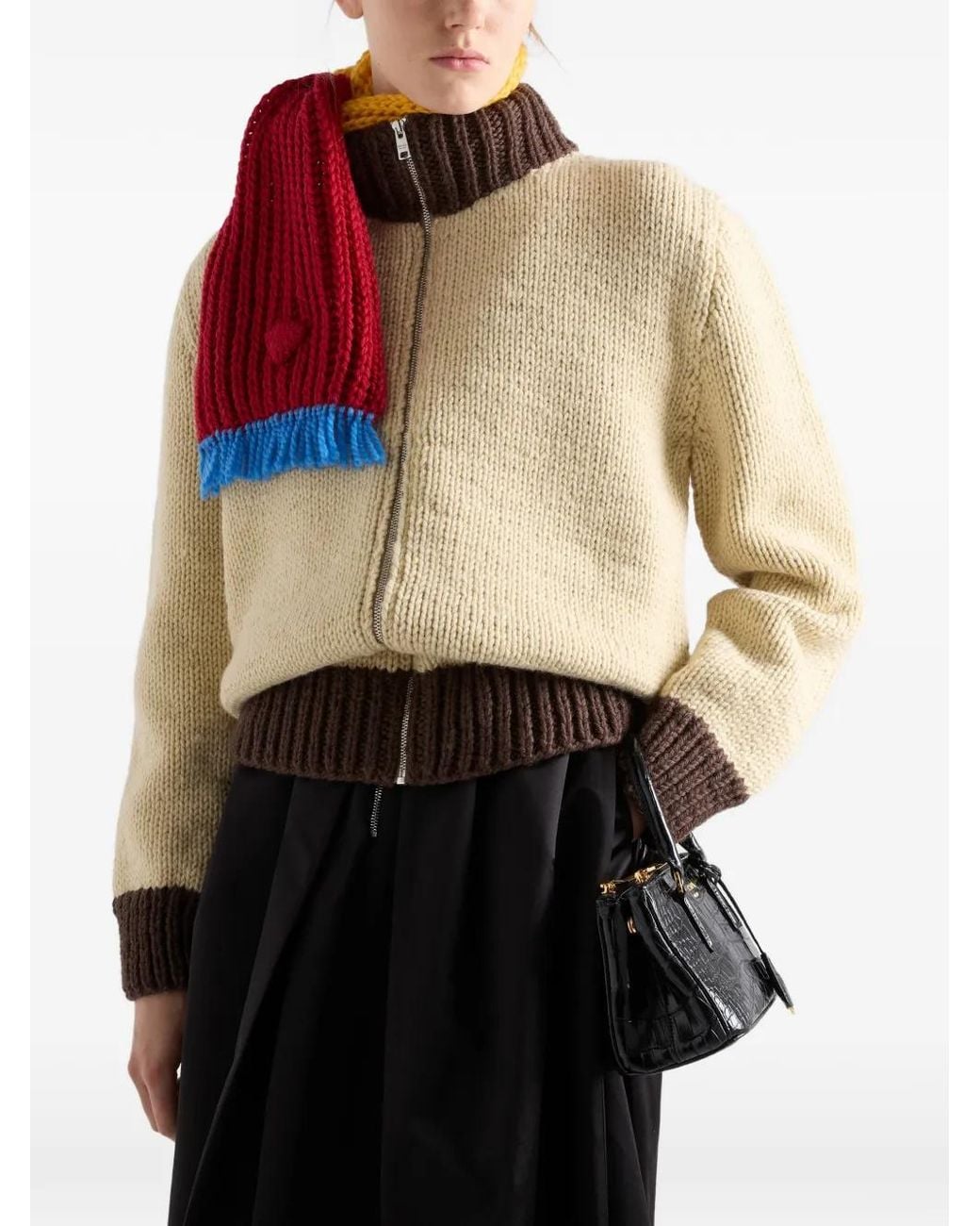 Prada Natural Wool Zipper Cardigan