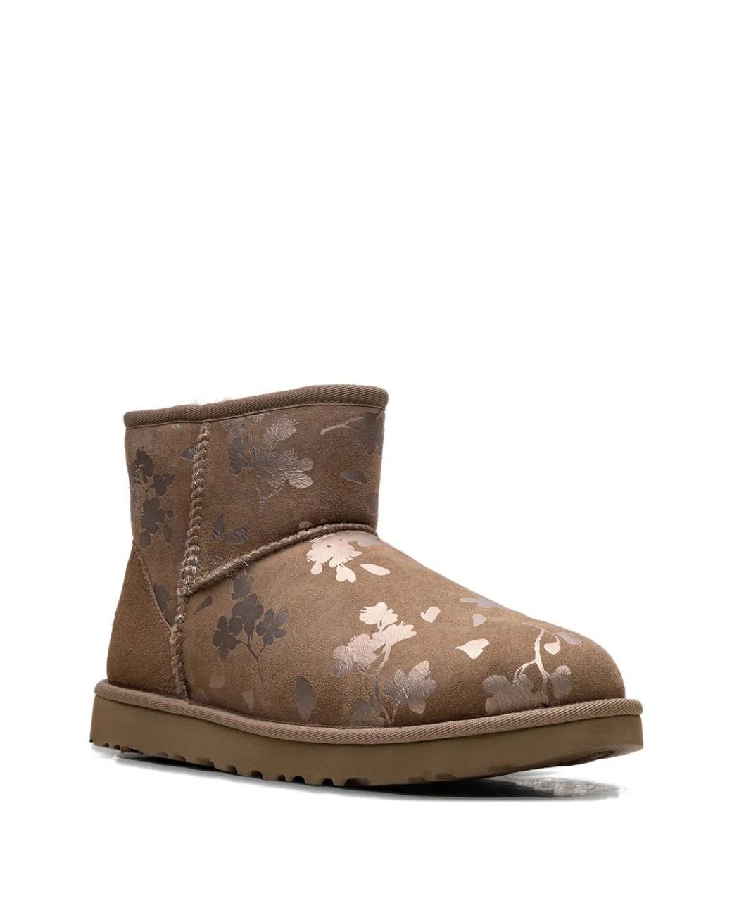 Ugg Brown Classic Mini Floral-Pattern Ankle Boots