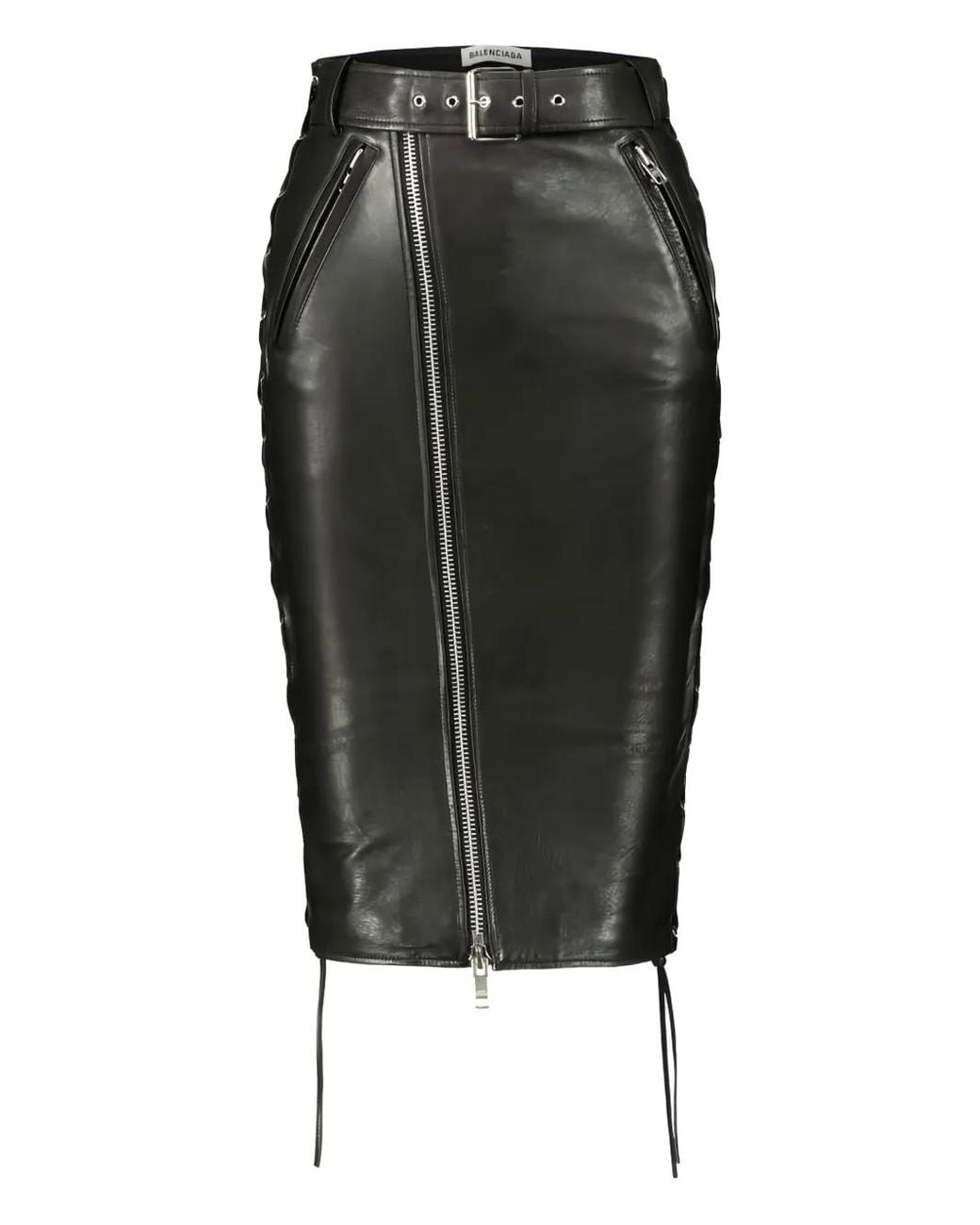 Balenciaga Black Leather Midi Skirt