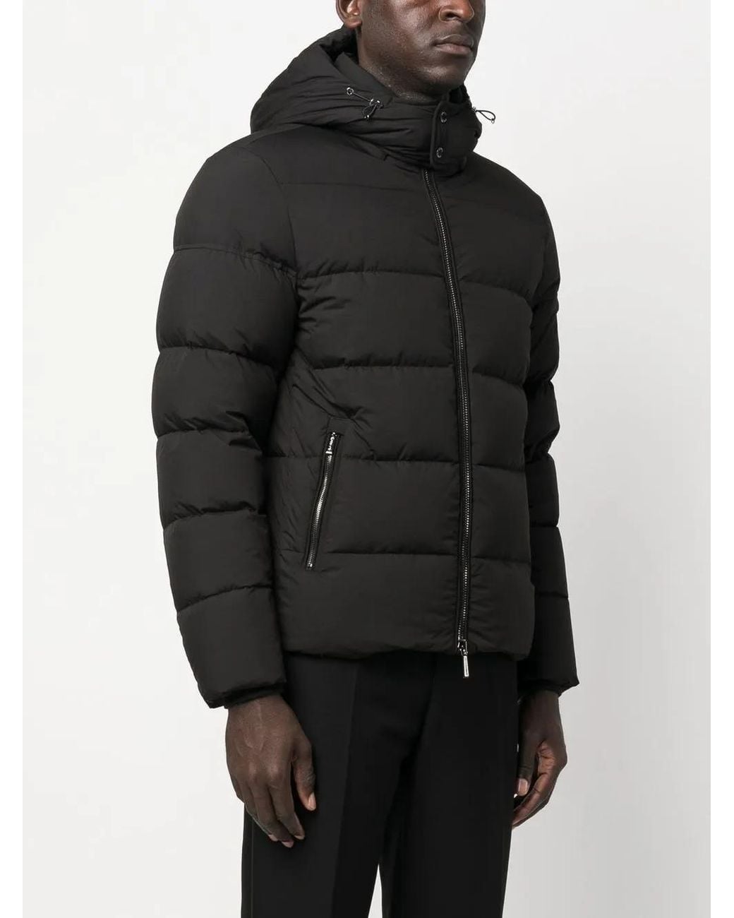 Moorer Black Padded Zip-Up Hooded Down Jacket for men