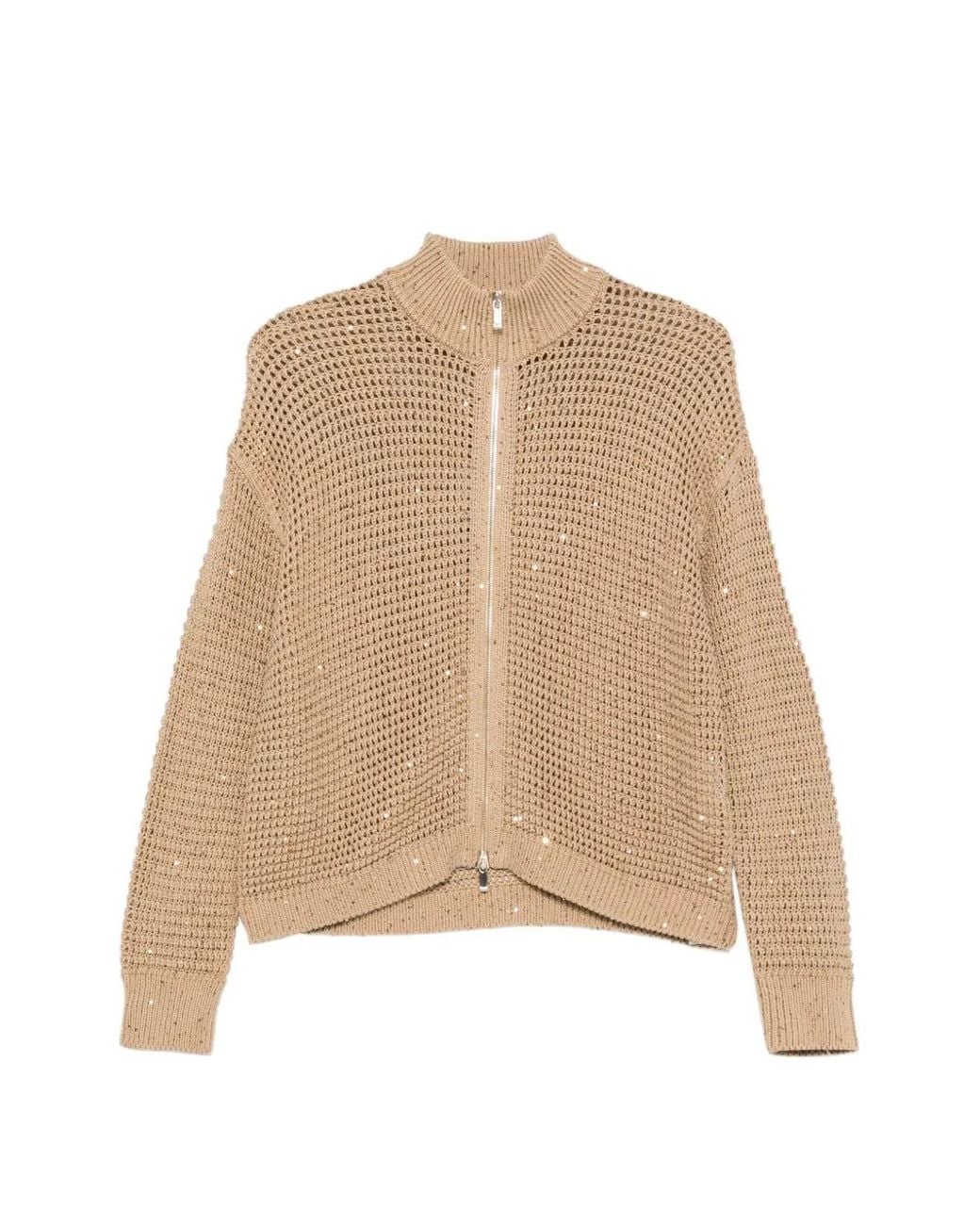 Max Mara Natural Sequin-Embellished Open-Knit Cardigan