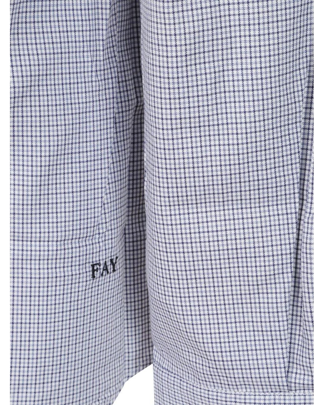 Fay Blue Check-Pattern Button-Down Shirt for men