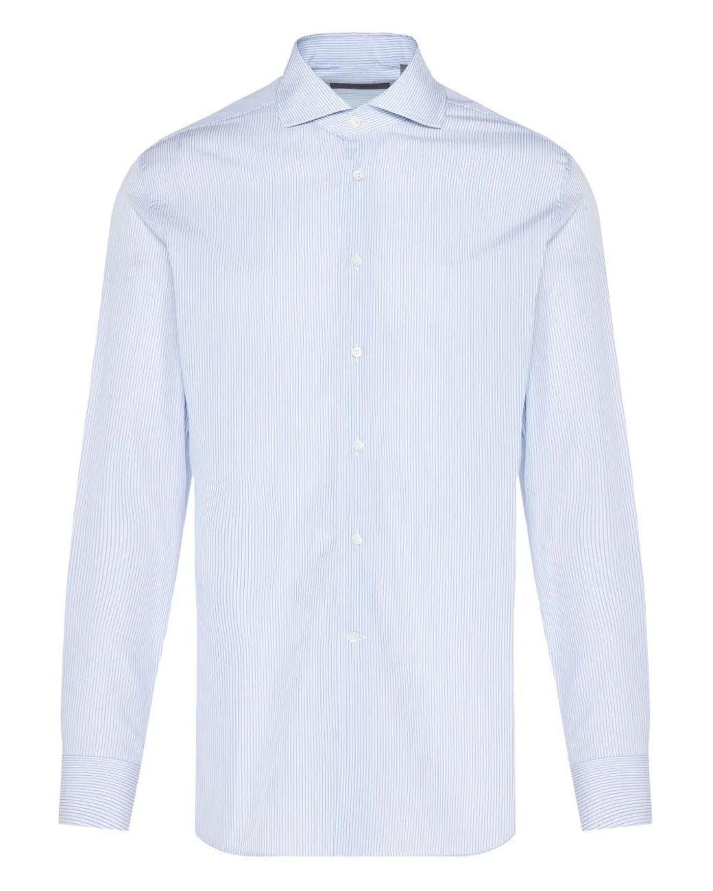 Corneliani White Pinstripe Long-Sleeved Shirt for men