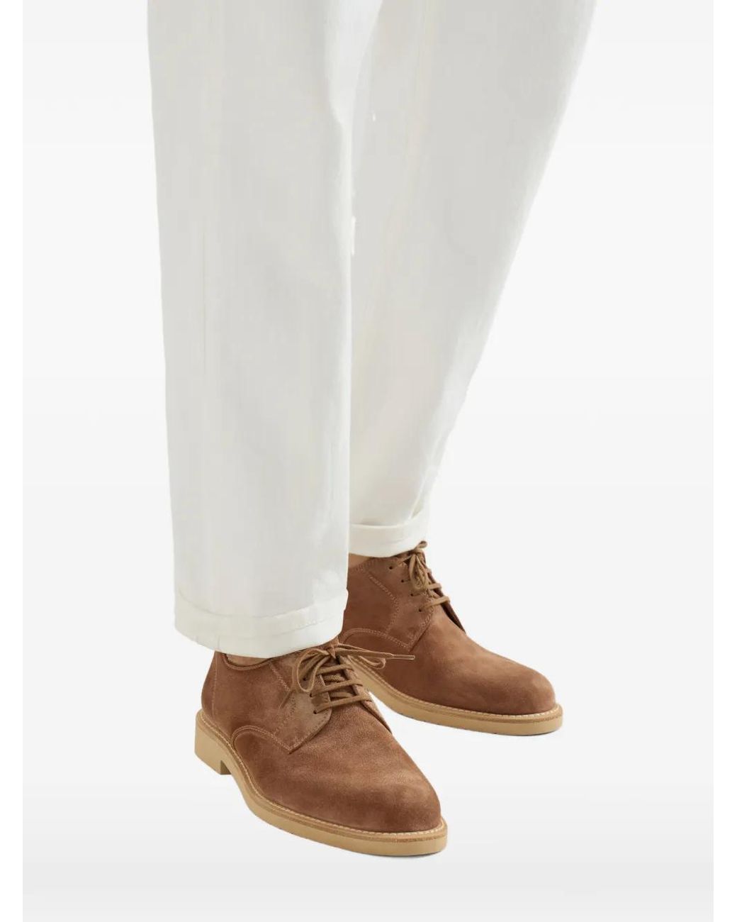 Brunello Cucinelli Brown Suede Lace-Up Shoes for men