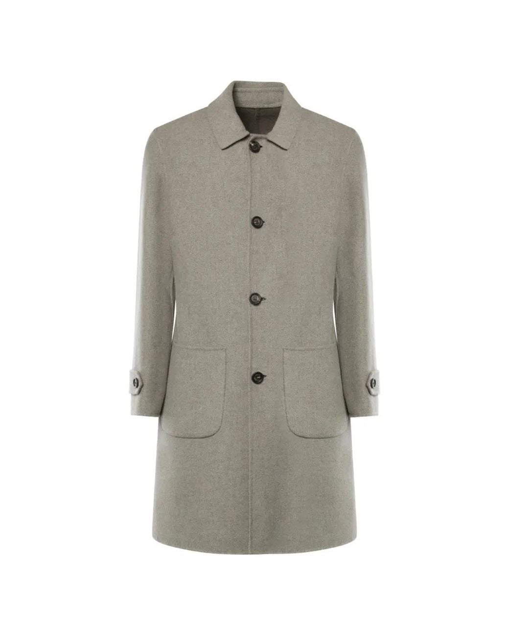 Eleventy Gray Herringbone-Pattern Single-Breasted Coat for men
