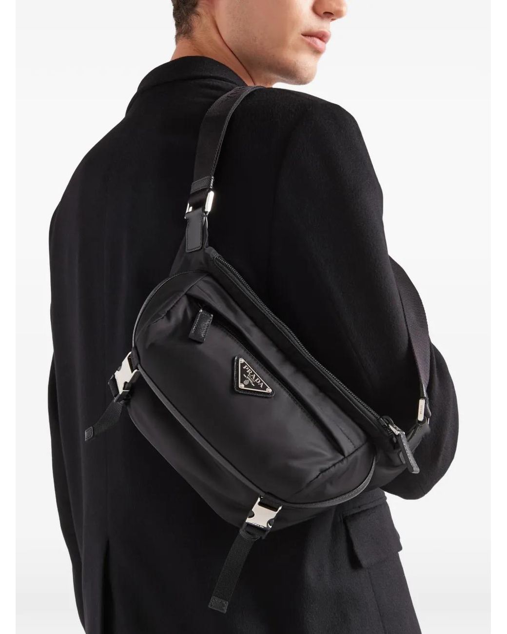 Prada Black Re-Nylon And Saffiano Leather Shoulder Bag for men