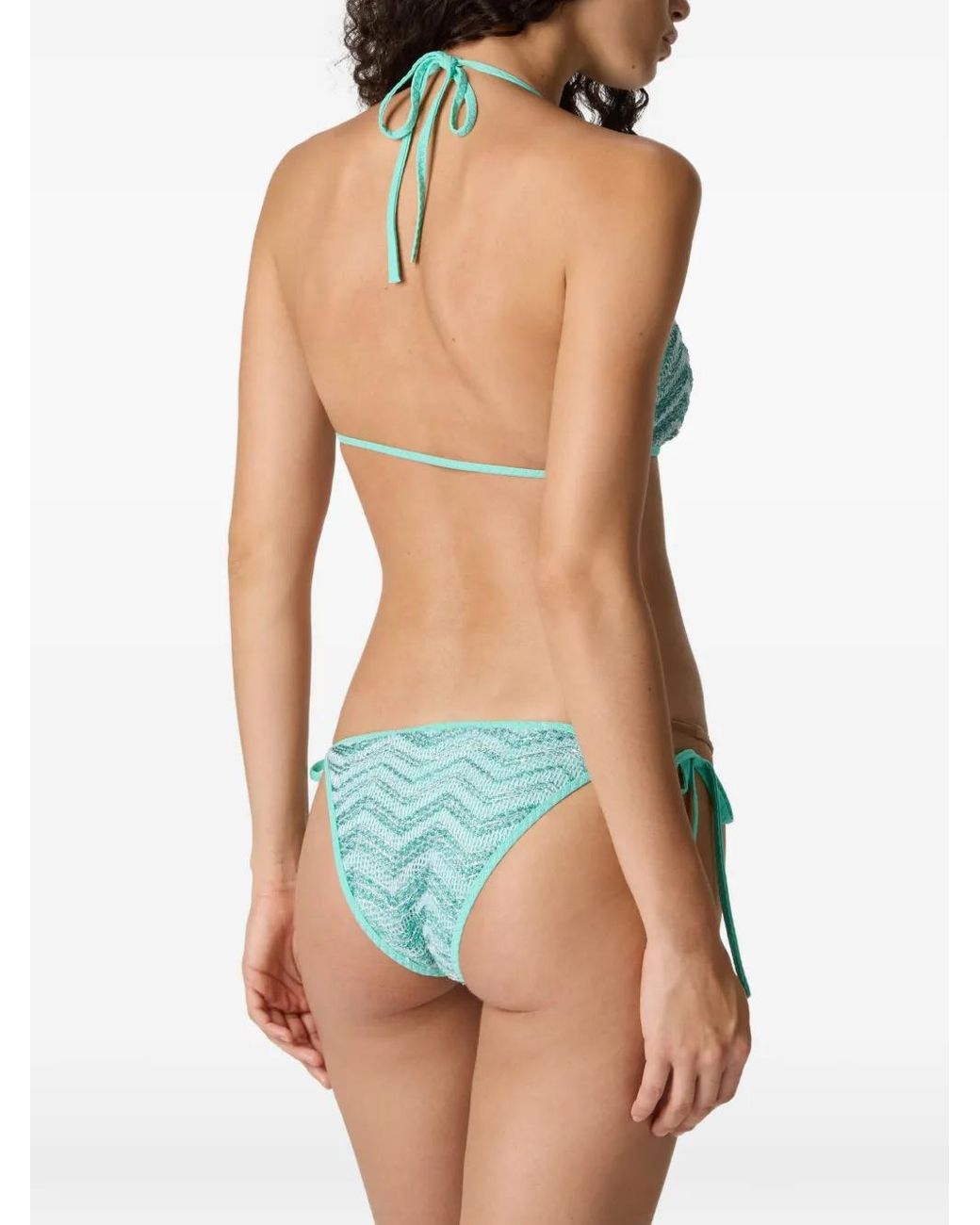 Missoni Blue Triangle Mesh Bikini With Zigzag Pattern And Sequins