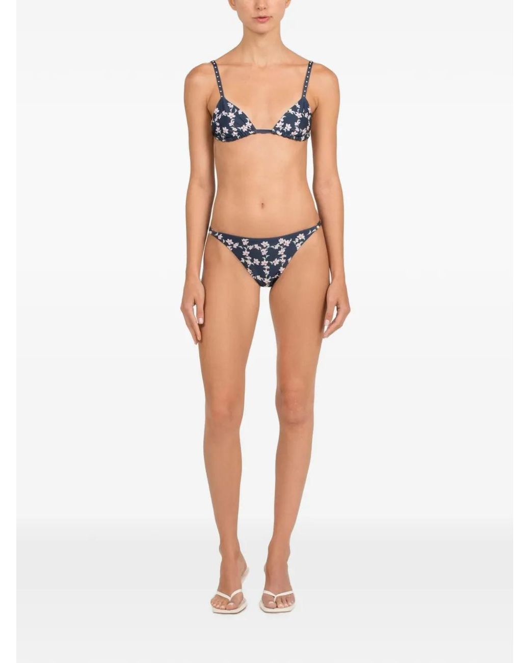 Agua Bendita Blue Tulua Anhelo Floral-Print Bikini Top