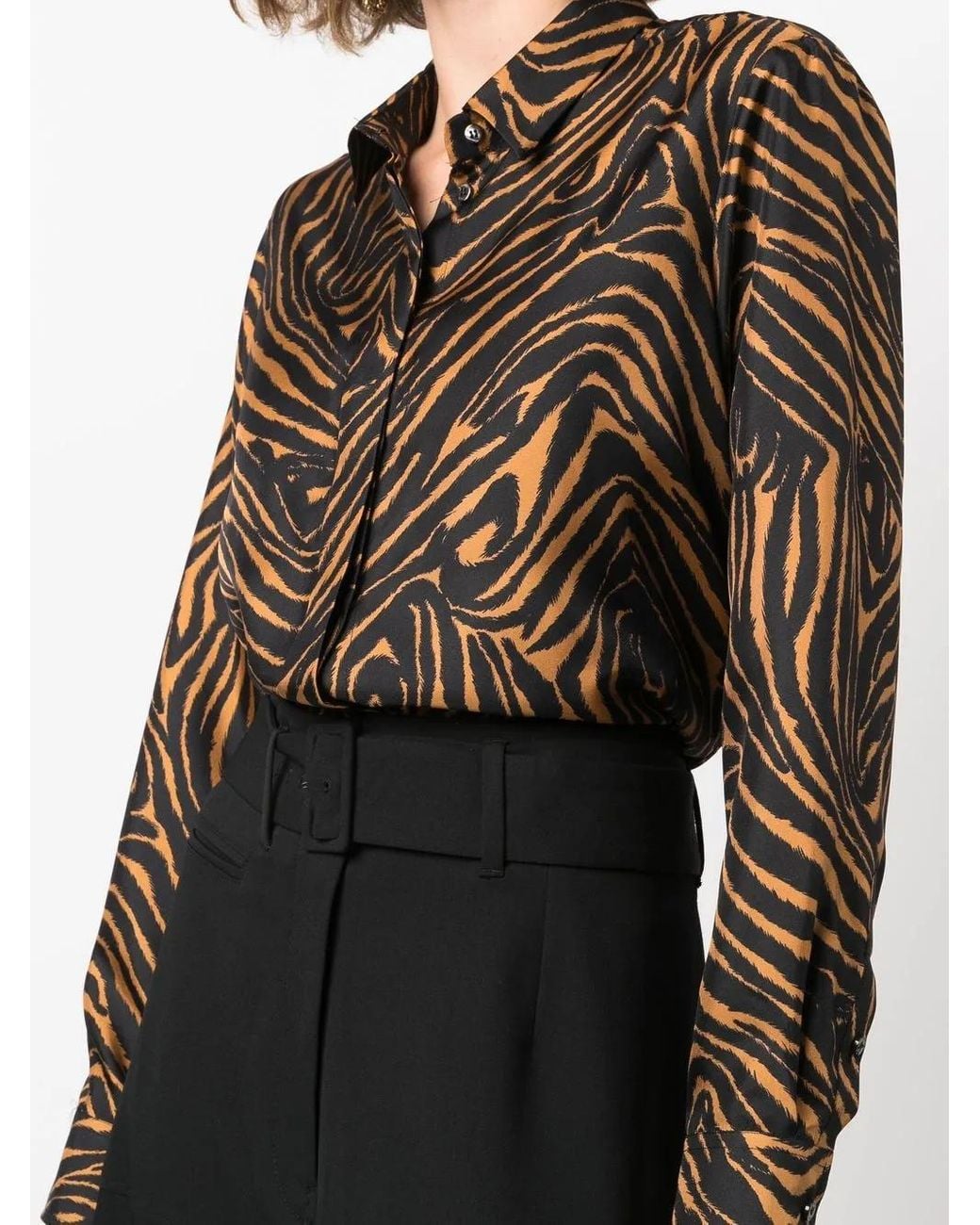 Alberto Biani Black Zebra-Print Silk Shirt