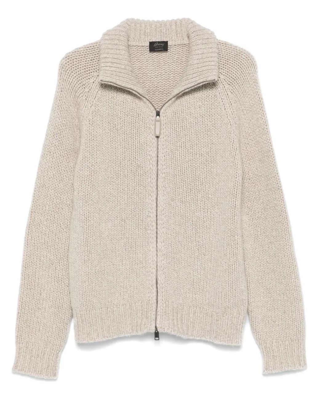 Brioni Natural Funnel-Neck Cashmere Zip Cardigan for men