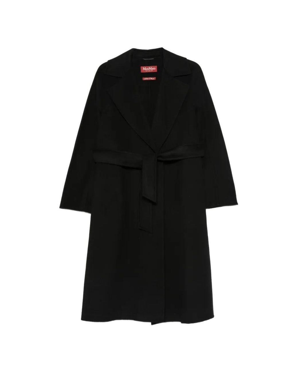 Max Mara Black Belted Wide-Lapel Coat
