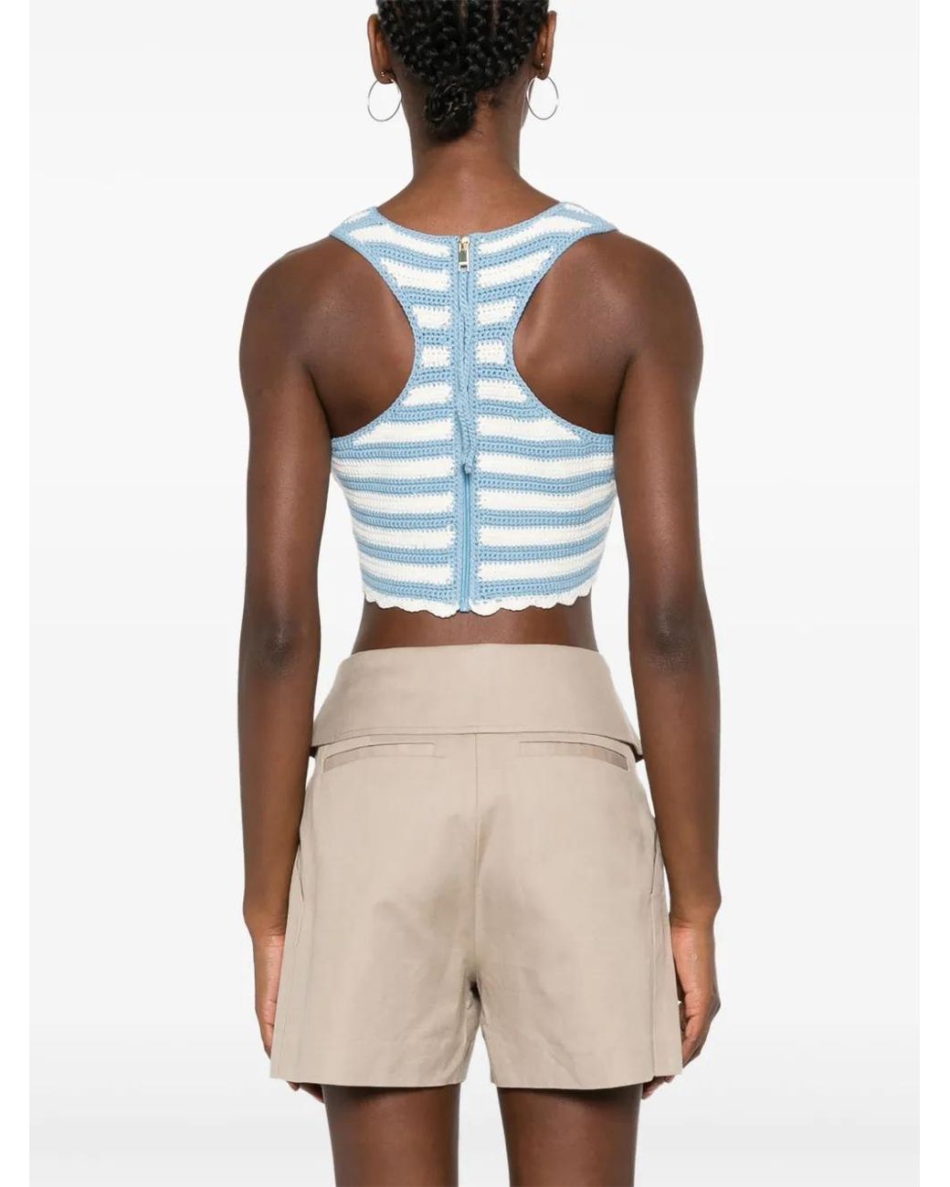 Ganni Blue Striped Organic Cotton Tank Top