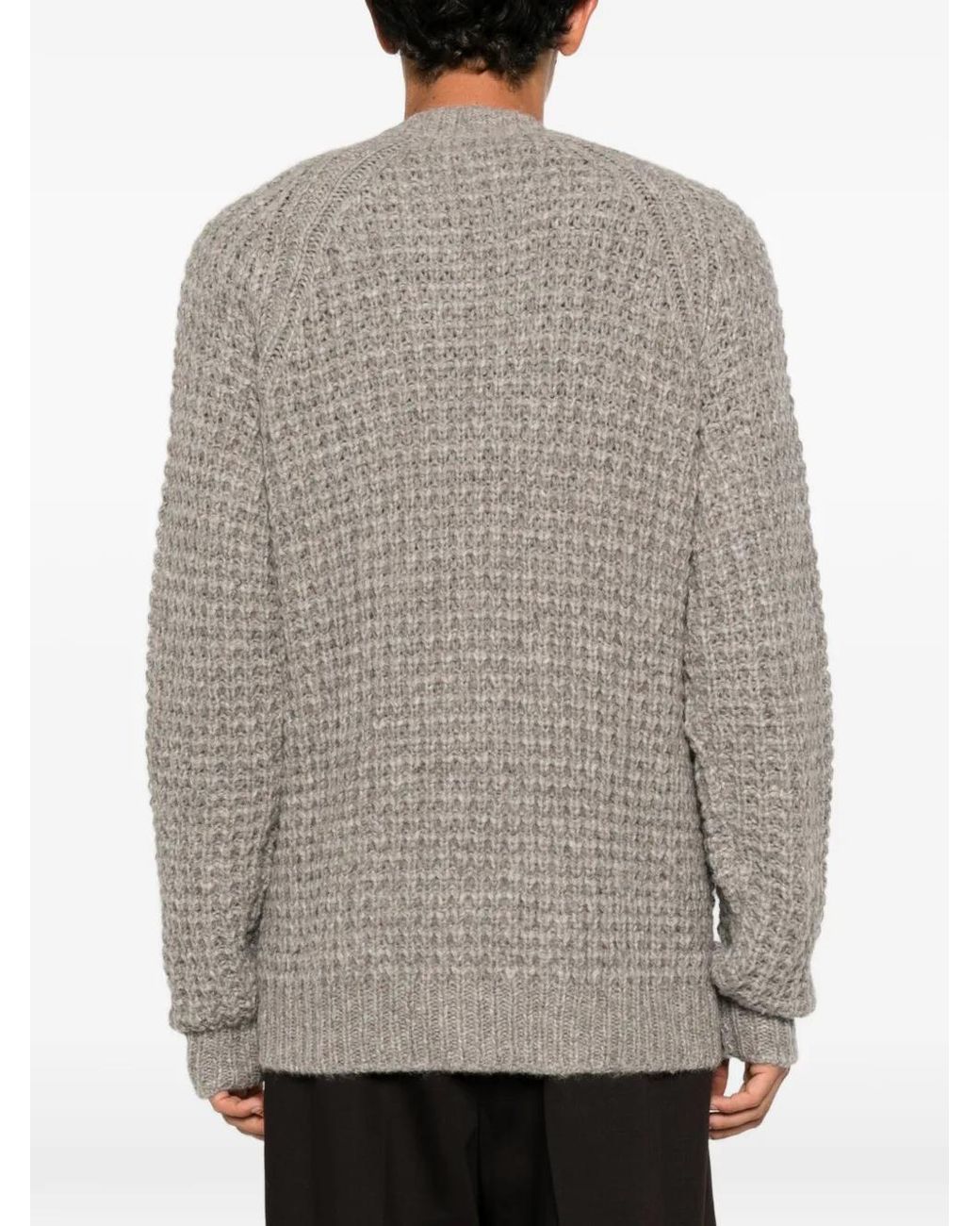Roberto Collina Gray Waffle-Knit V-Neck Cardigan for men