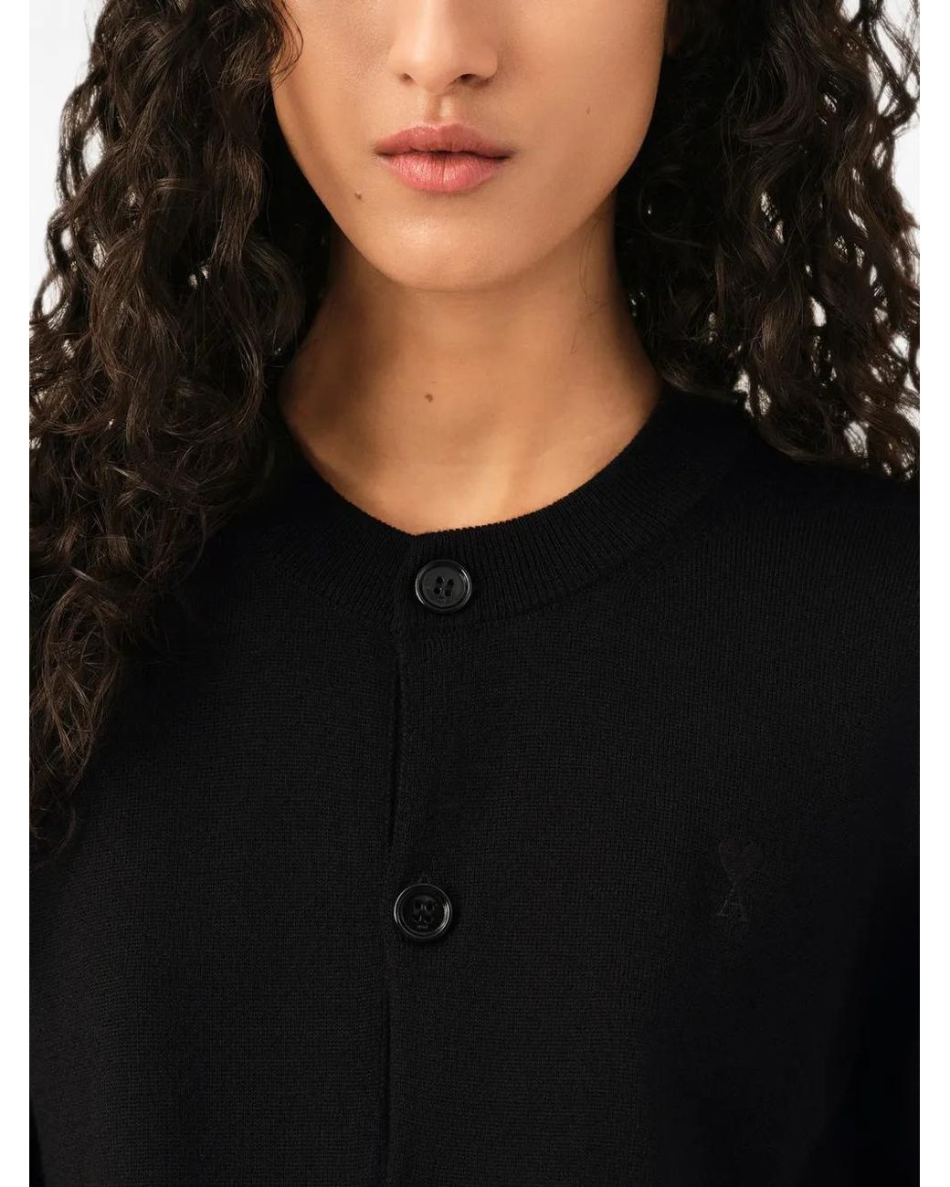 AMI Black Cardigan Manches Courtes En Laine Avec Ami De Cœur