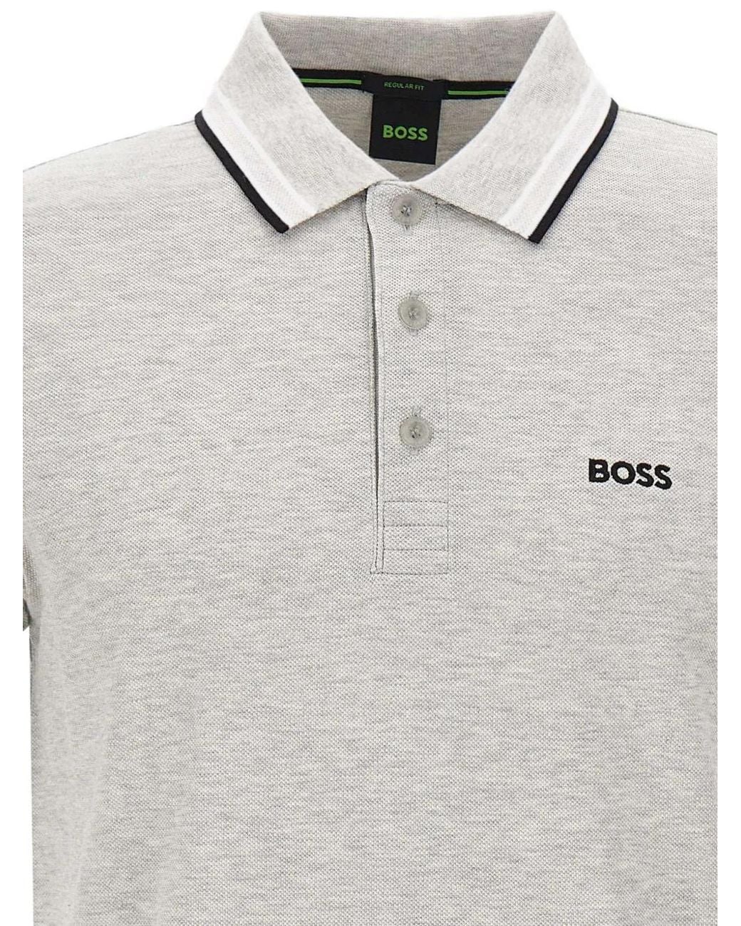 Boss White Polo À Bords Rayés for men