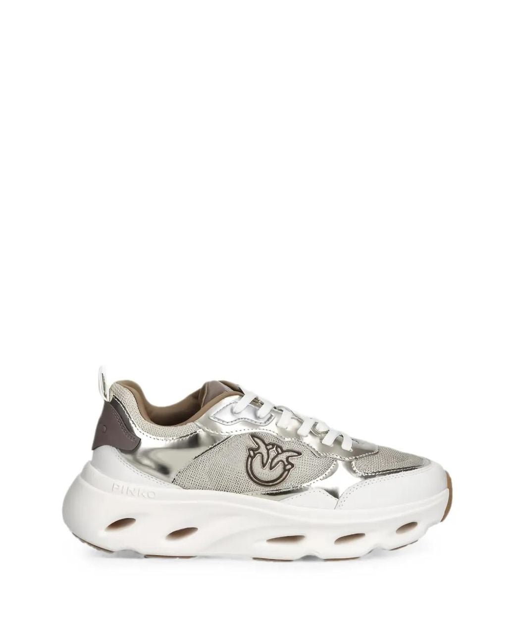 Pinko White Love Birds Mirror-Effect Sneakers