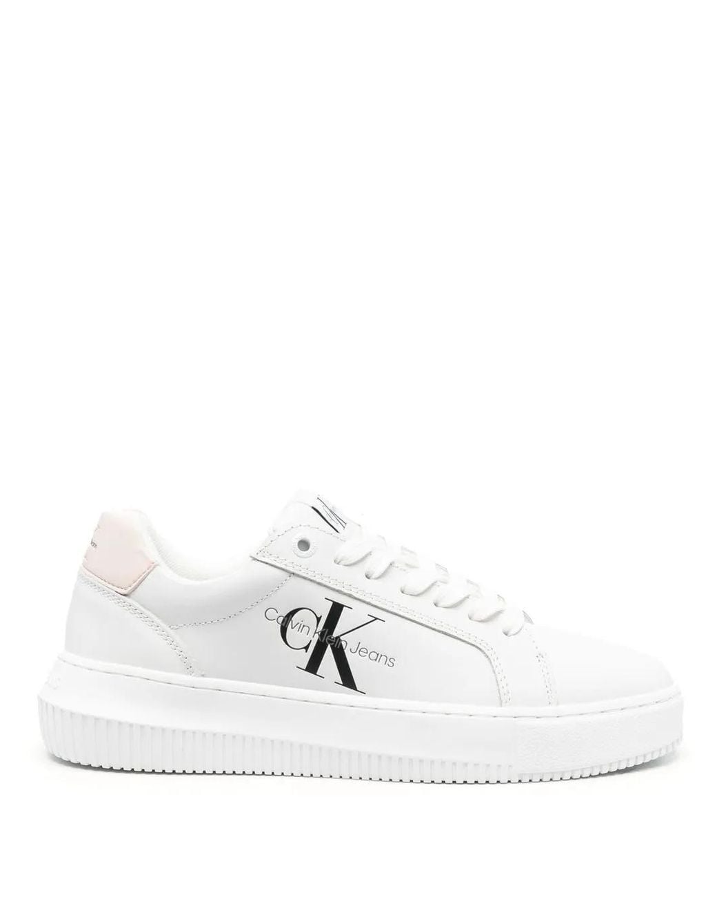 Calvin Klein White Logo-Print Lace-Up Sneakers