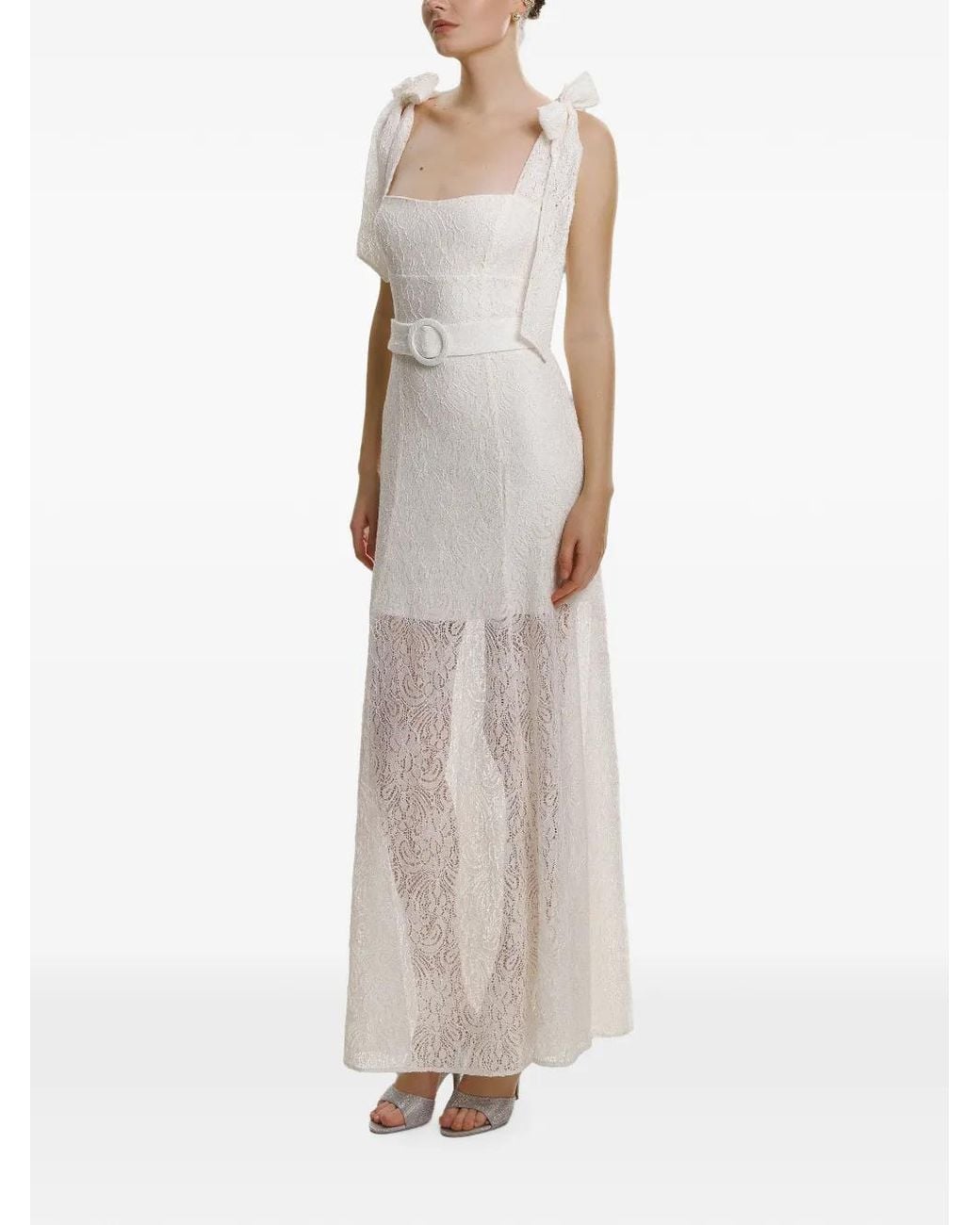 Lita Couture White Ribbon-Strap Belted Maxi Dress
