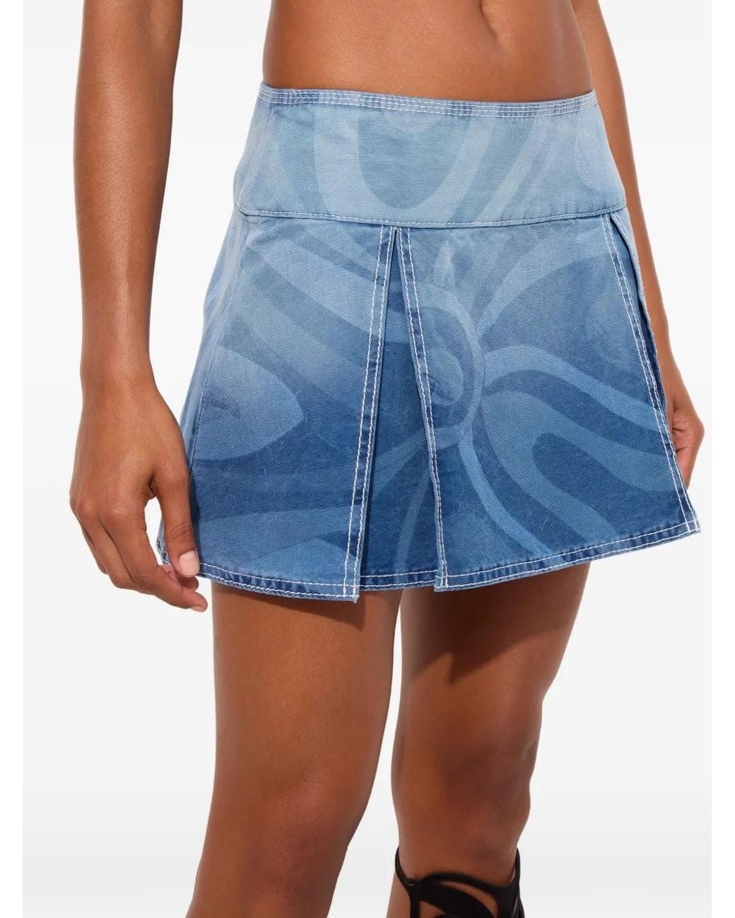 Emilio Pucci Blue Marmo Print Denim Skirt