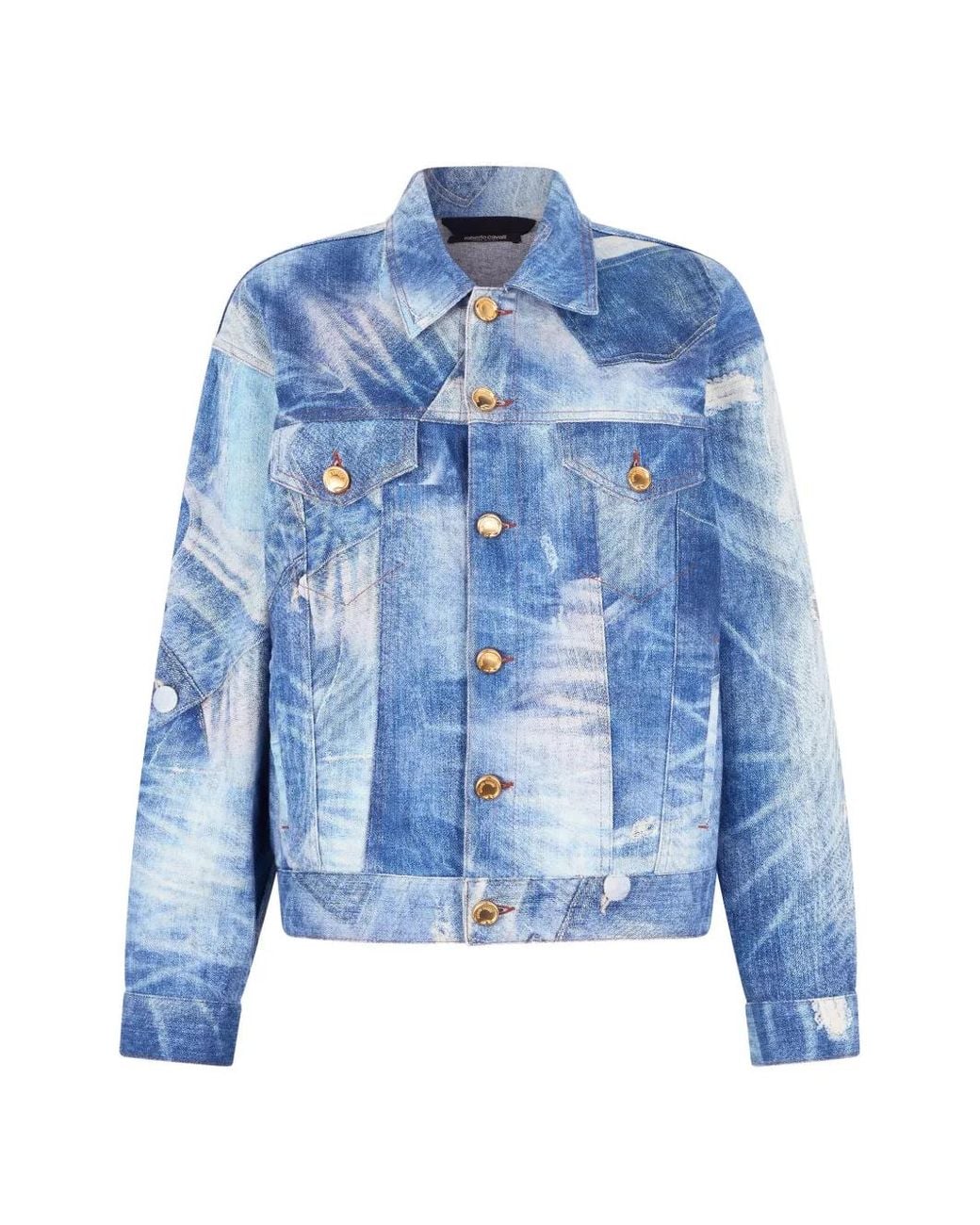 Roberto Cavalli Blue Patchwork-Effect Denim Jacket