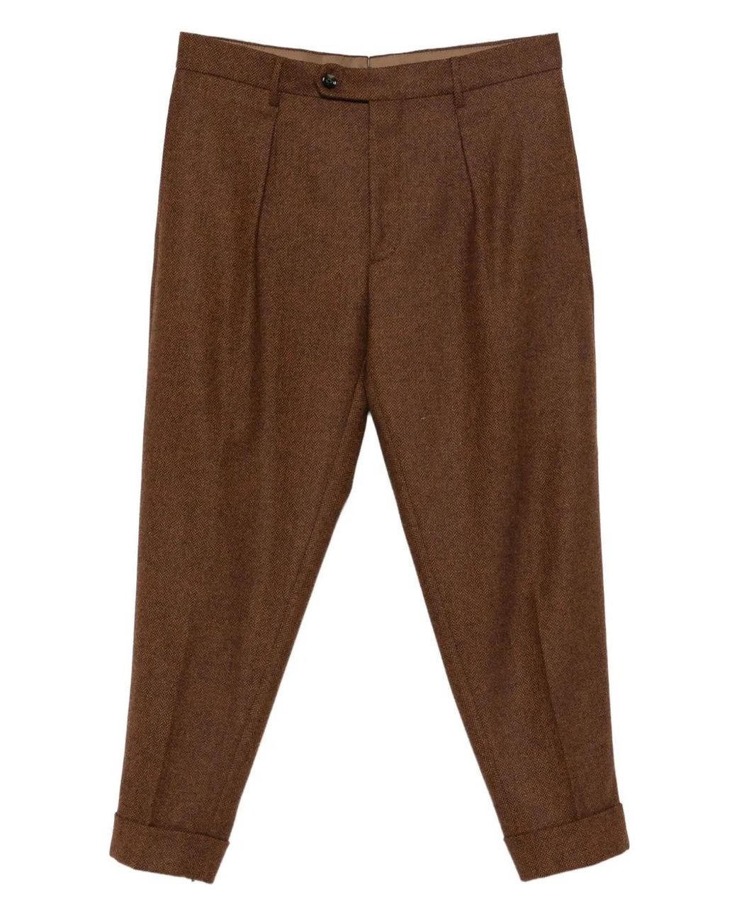 Berwich Brown Chiaia Pleated Cuffed Trousers for men