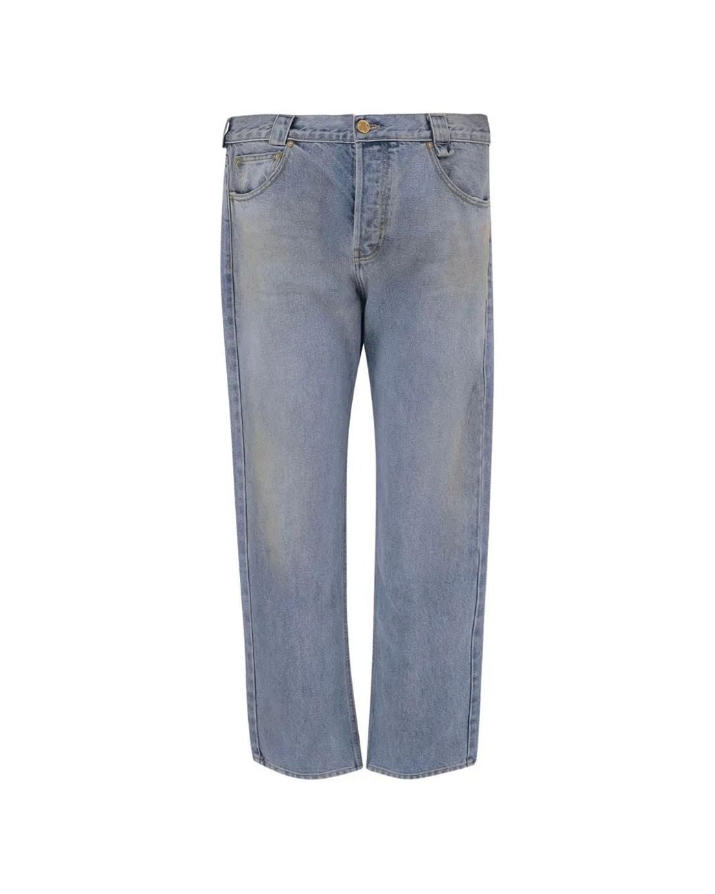 Willy Chavarria Blue Chente Logo-Patch Distressed Jeans for men