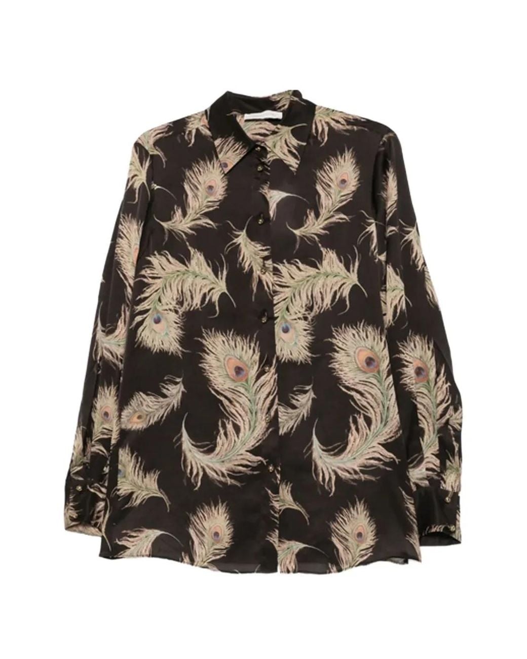 Zimmermann Brown Valiant Feather-Print Silk Shirt