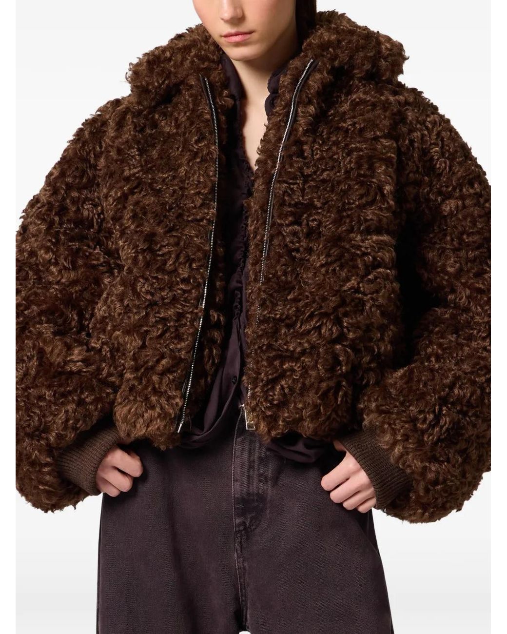MSGM Brown Zip-Up Jacket