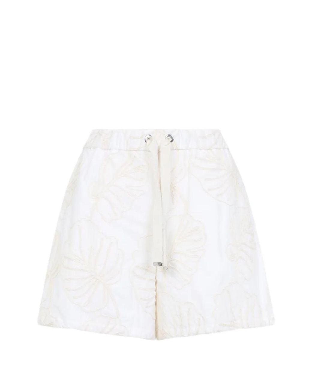 Moncler White Floral Drawstring Shorts