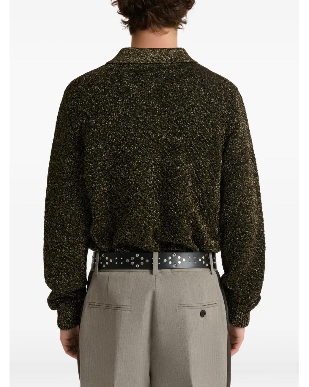 Marni Green Wool Polo Sweater With Lurex Detailing for men