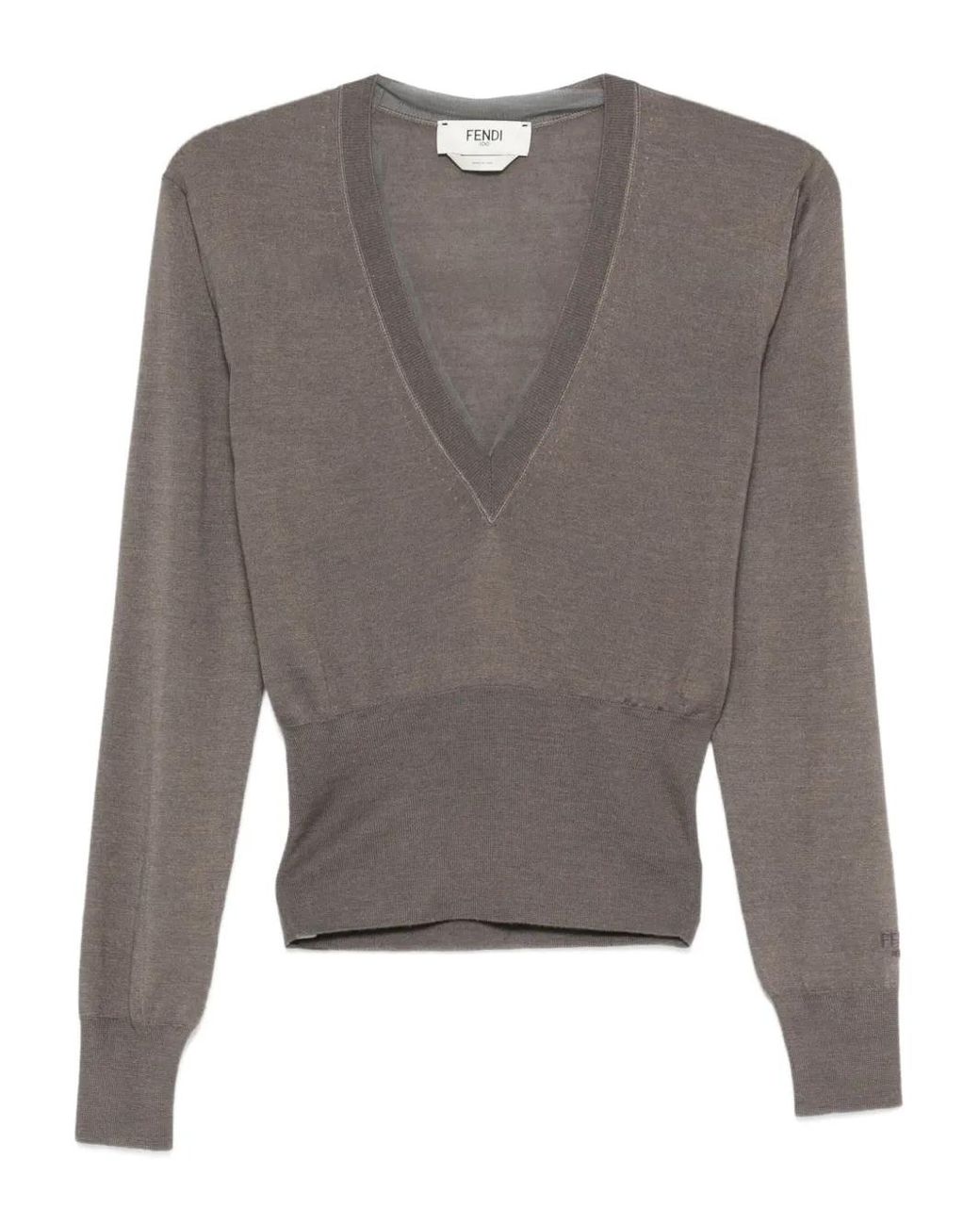 Fendi Gray V-Neck T-Shirt