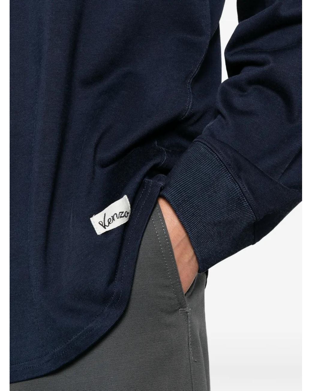 KENZO Blue Logo-Print Long-Sleeved T-Shirt for men