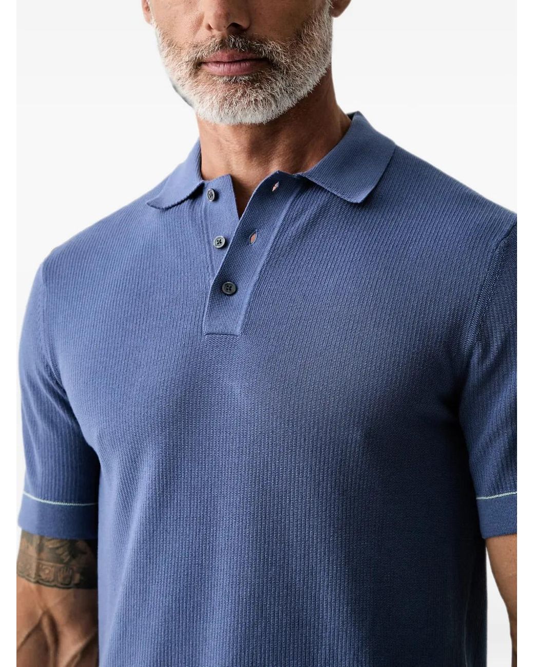 Hackett Blue Polo En Maille Nervurée À Manches Courtes for men
