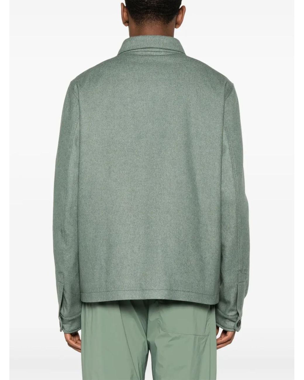 Herno Green Button-Up Brushed Shirt Jacket for men